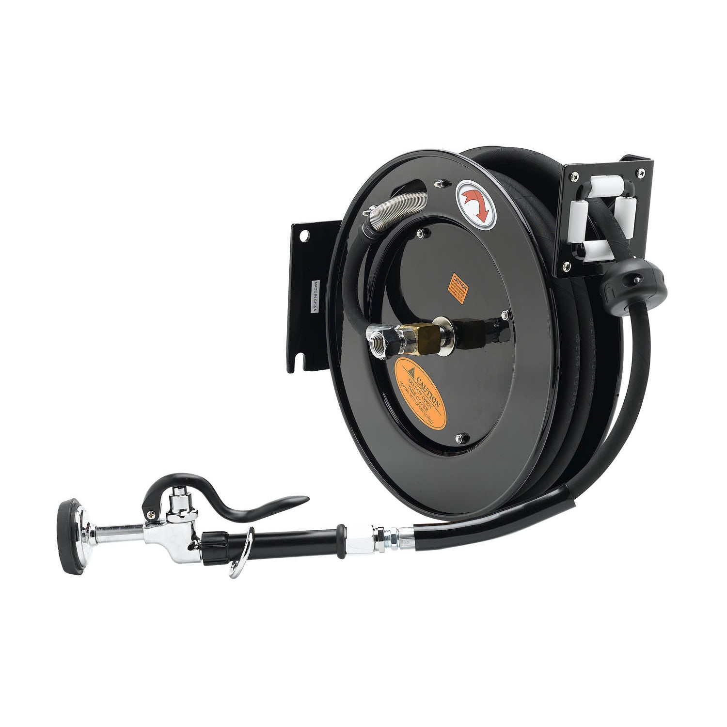 T&S Brass Hose Reel, Open, Epoxy Coated Steel, 3/4 x 50' Hose, 7/16 Rear  Trigger Water Gun