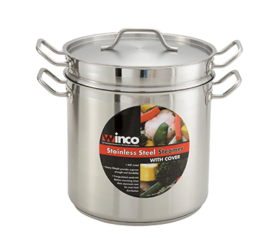 Winco SST-60 Stainless Steel Induction Stock Pot with Cover - 60 Qt.